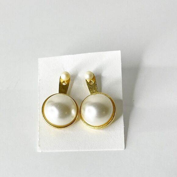 Vintage JJ Jonette Earrings Gold Tone Pearl Drop 80s 90s Retro Glam - Picture 3 of 16